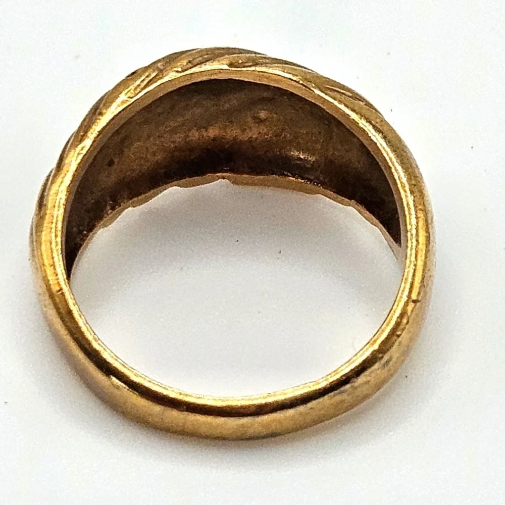 VINTAGE Gold Plated CZ Rhinestone Wave Domed Ring Size 8 Unisex